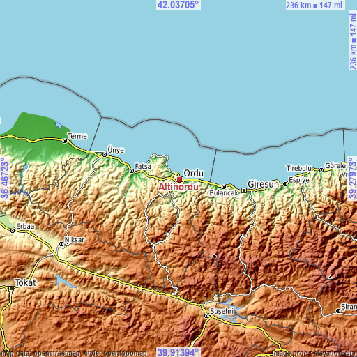 Topographic map of Altınordu