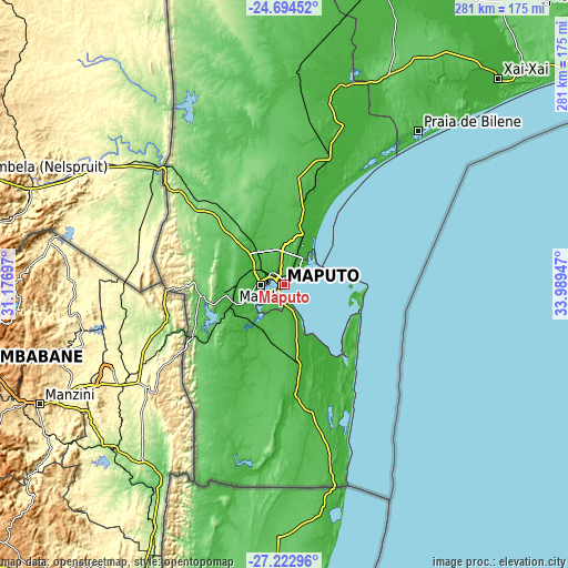 Topographic map of Maputo