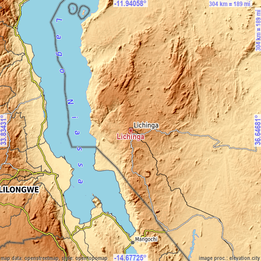 Topographic map of Lichinga