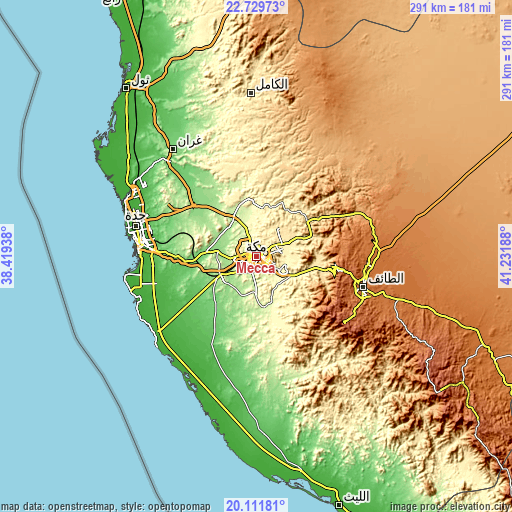 Topographic map of Mecca