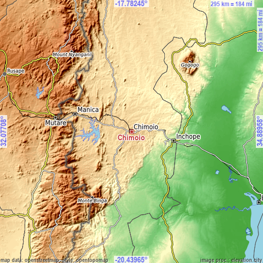 Topographic map of Chimoio