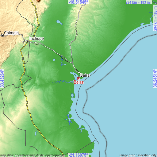 Topographic map of Beira
