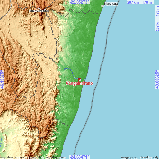 Topographic map of Vangaindrano