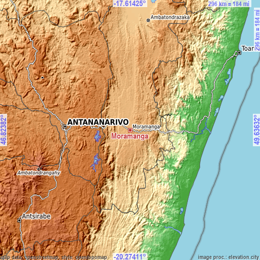 Topographic map of Moramanga