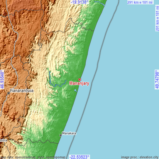 Topographic map of Mananjary