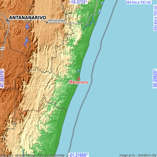 Topographic map of Mahanoro