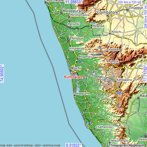 Topographic map of Kumbalam