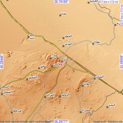Topographic map of Ha'il