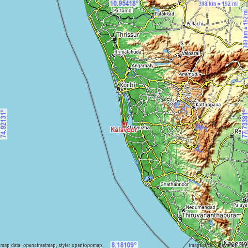 Topographic map of Kalavoor