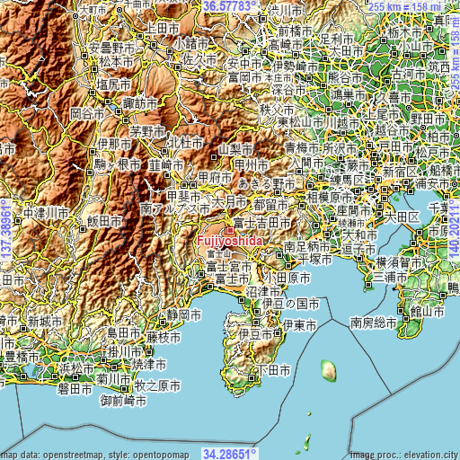 Topographic map of Fujiyoshida