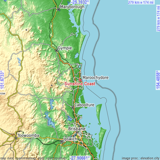 Topographic map of Sunshine Coast