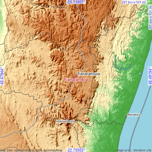 Topographic map of Fianarantsoa