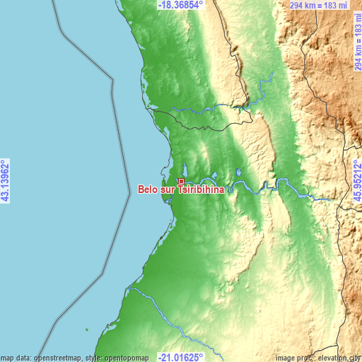 Topographic map of Belo sur Tsiribihina
