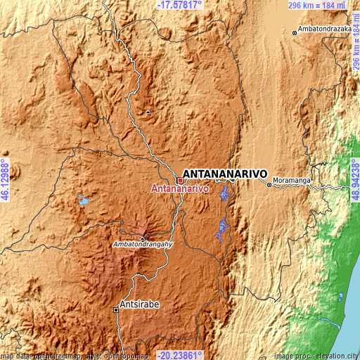 Topographic map of Antananarivo