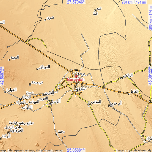 Topographic map of Buraydah