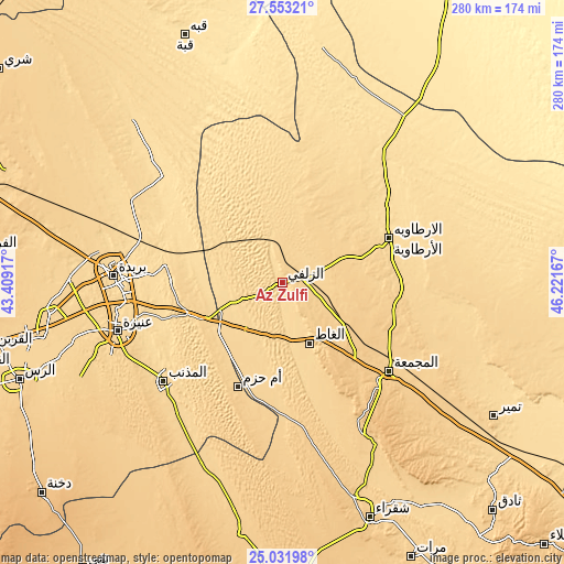 Topographic map of Az Zulfī