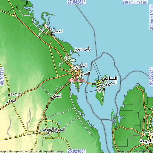 Topographic map of Dhahran