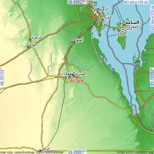 Topographic map of Aţ Ţaraf