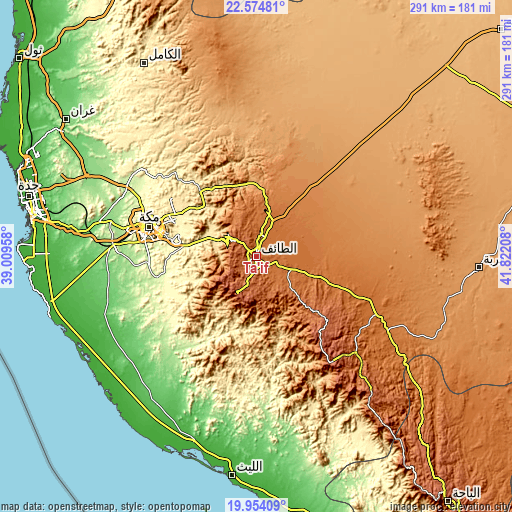 Topographic map of Ta’if