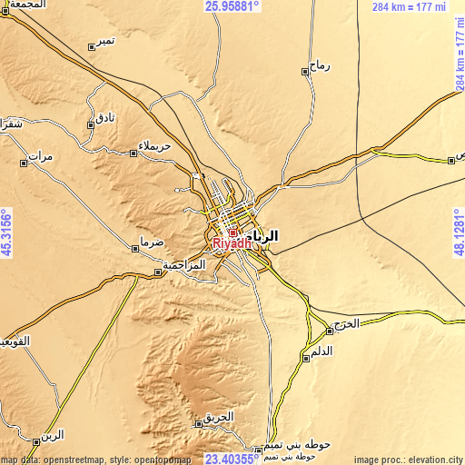 Topographic map of Riyadh