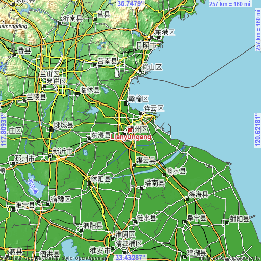 Topographic map of Lianyungang