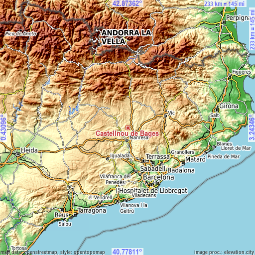 Topographic map of Castellnou de Bages