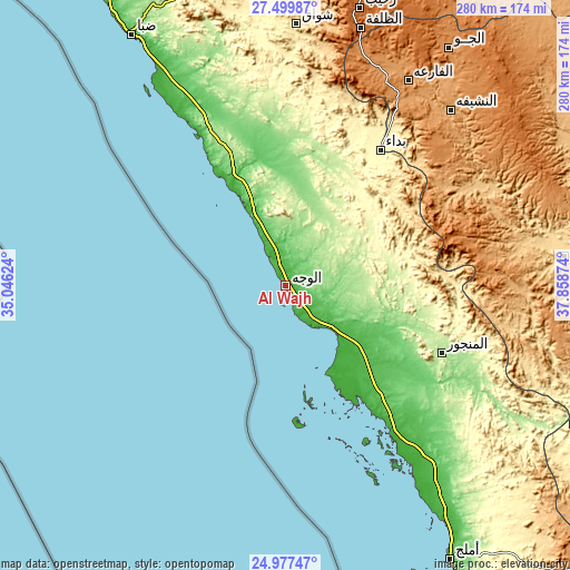 Topographic map of Al Wajh