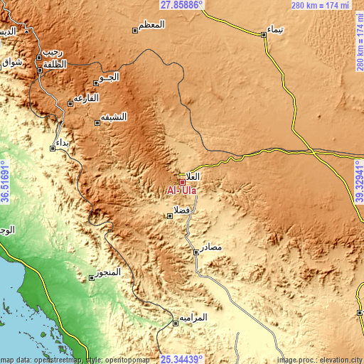 Topographic map of Al-`Ula