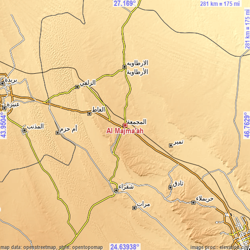 Topographic map of Al Majma‘ah