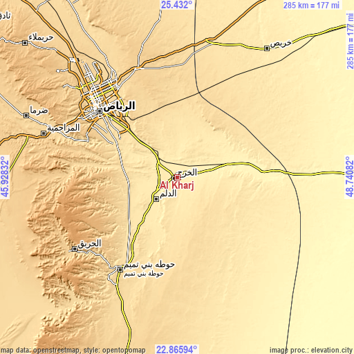 Topographic map of Al Kharj