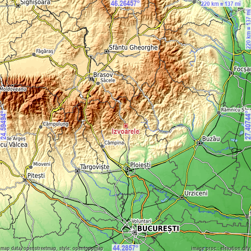 Topographic map of Izvoarele