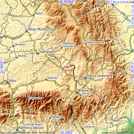 Topographic map of Racoș