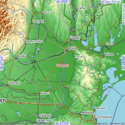 Topographic map of Gropeni