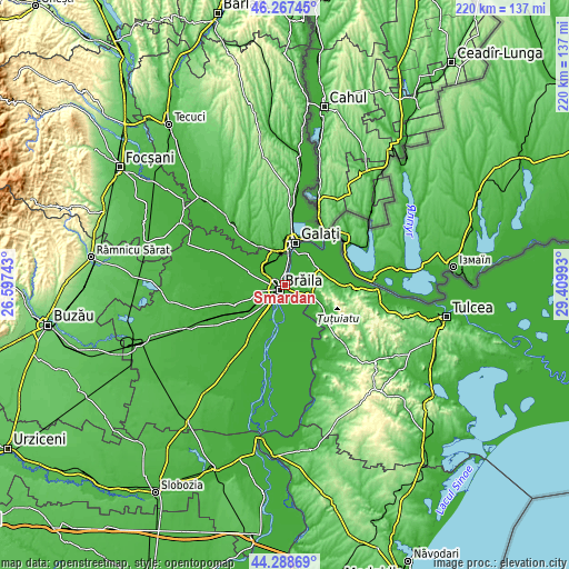 Topographic map of Smârdan