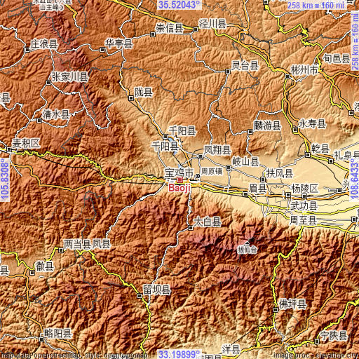 Topographic map of Baoji