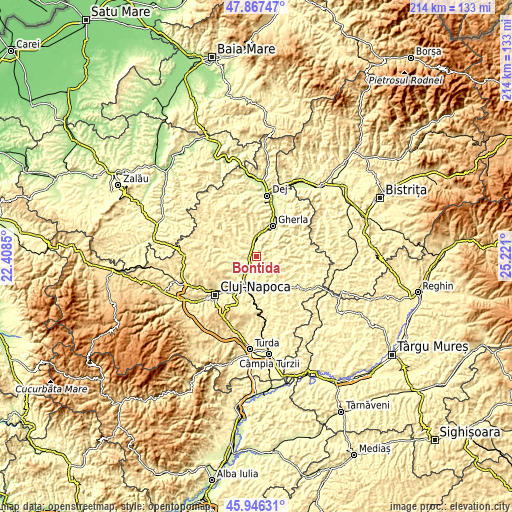 Topographic map of Bonțida