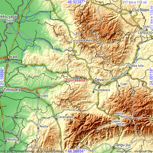 Topographic map of Gurasada