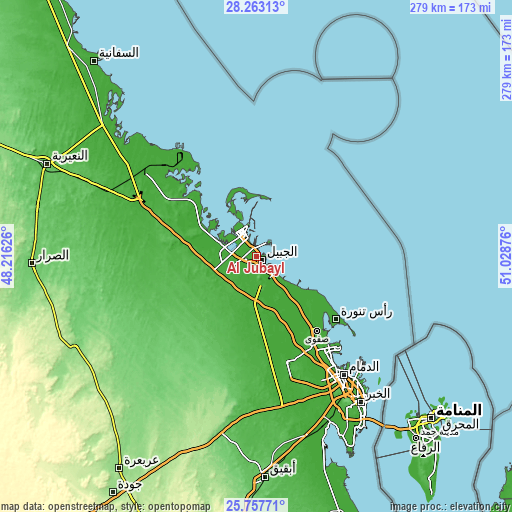 Topographic map of Al Jubayl