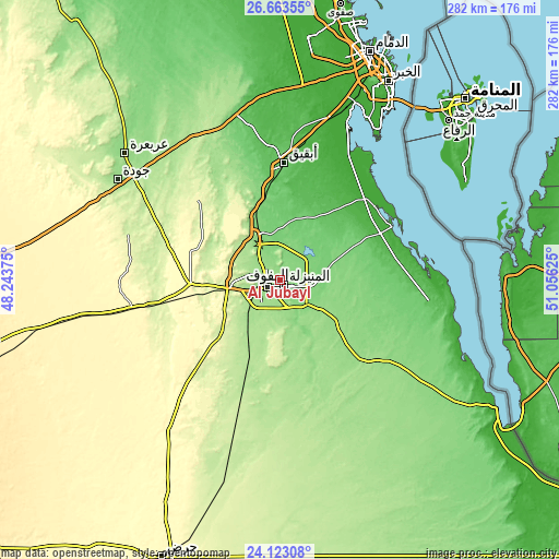 Topographic map of Al Jubayl