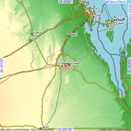 Topographic map of Al Hufūf