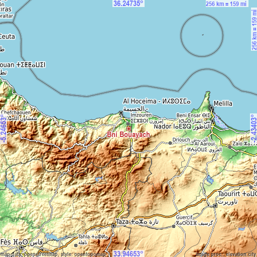 Topographic map of Bni Bouayach