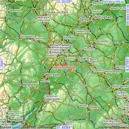 Topographic map of Hockley Heath