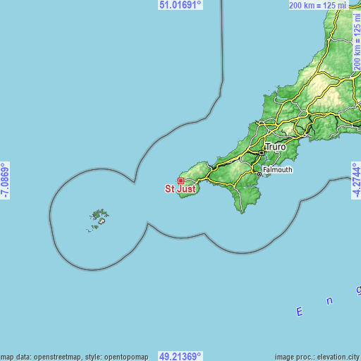 Topographic map of St Just