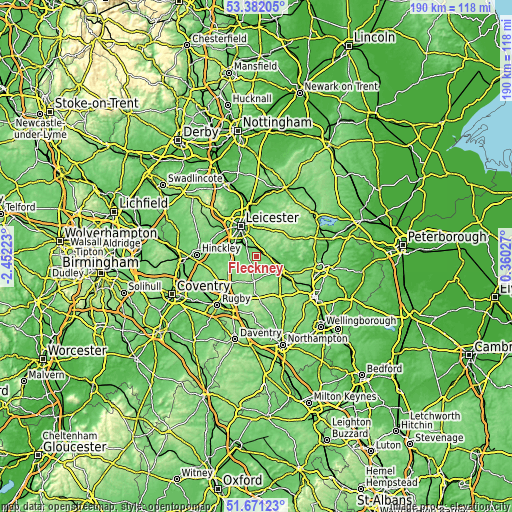 Topographic map of Fleckney