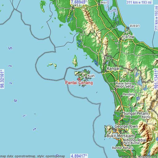 Topographic map of Pantai Cenang