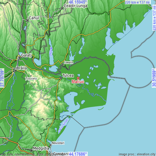 Topographic map of Maliuc