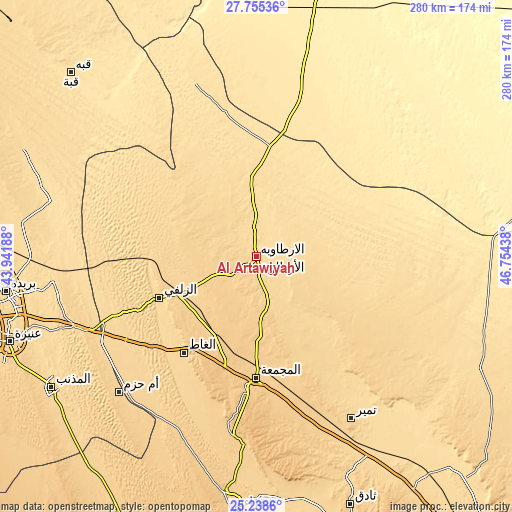 Topographic map of Al Arţāwīyah