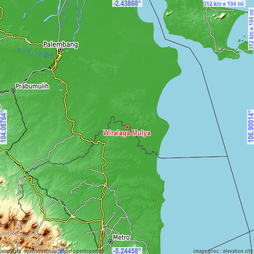 Topographic map of Wiralaga Mulya