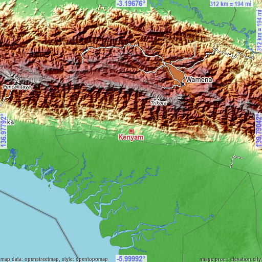 Topographic map of Kenyam