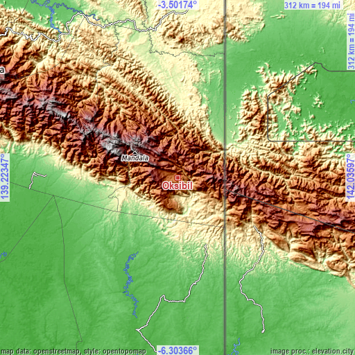 Topographic map of Oksibil